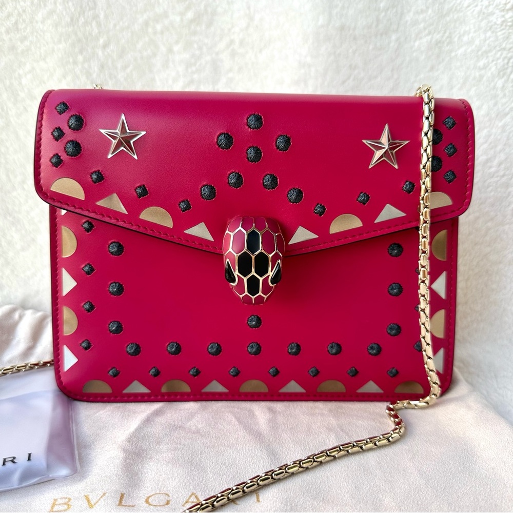 Serpenti Forever Square Shoulder Bag Studded Laser Cut Detail